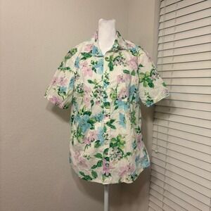 Old Navy men's everyday shirt short sleeve button up cotton green blue floral
